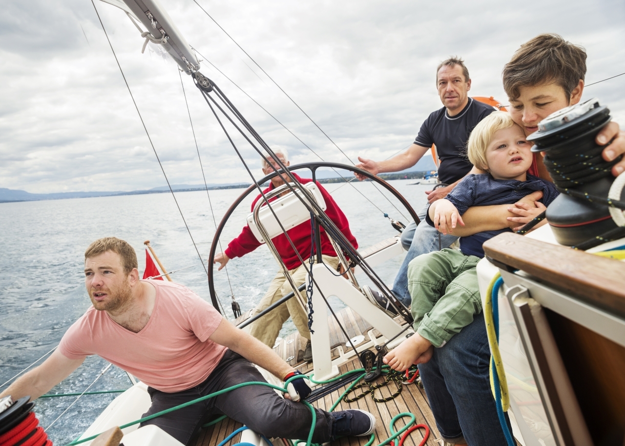 Four generation family on sailing boat